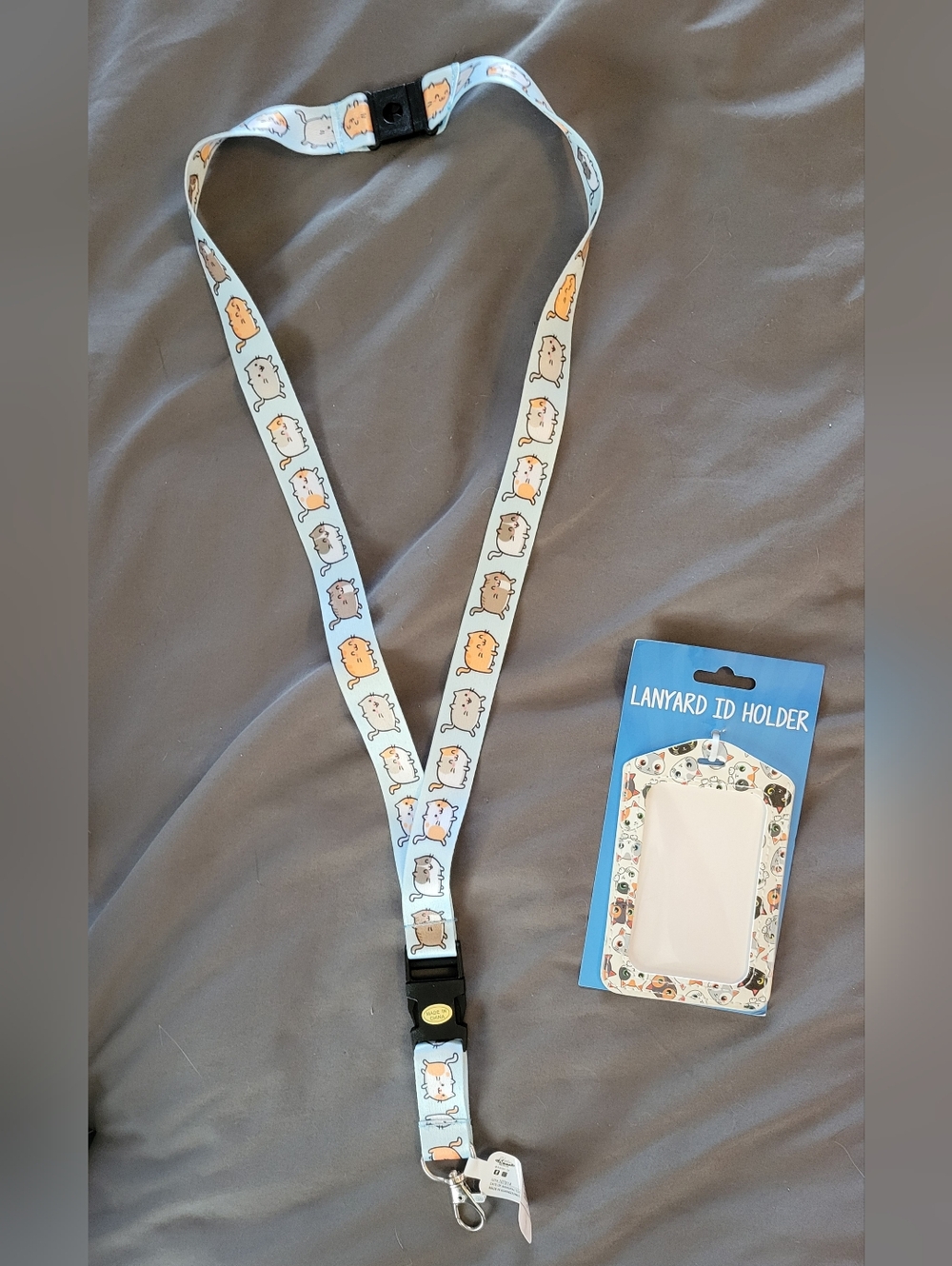 *NWT* Cute Cartoon Cat Light Blue Lanyard with ID Holder